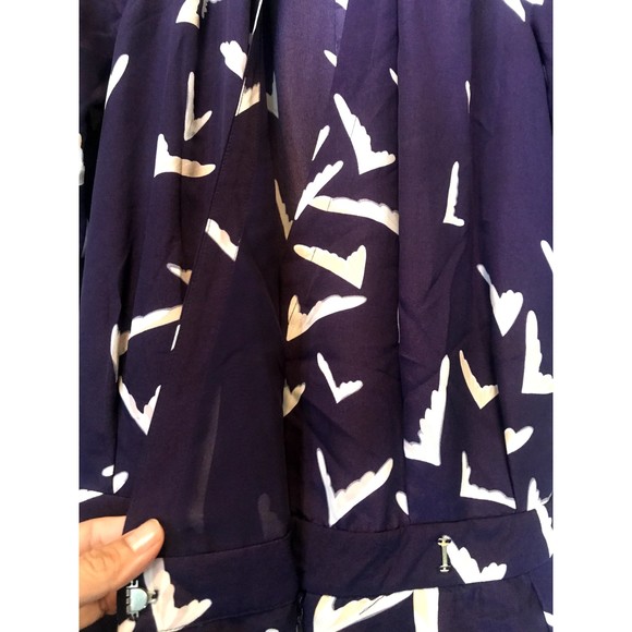 Leifsdottir Romper Scattered Wings Bird Print Pockets Tie Waist Purple 4 - Picture 6 of 11